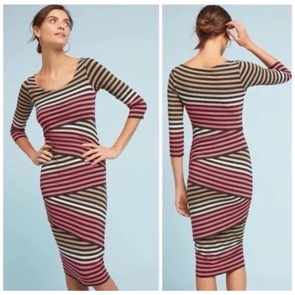 Anthropologie Bailey 44 Striped Column Dress S Bandage Lagenlook Knit Bodycon - Picture 1 of 16